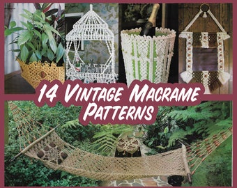 Pobierz książkę z wzorami na makramy w stylu vintage w formacie PDF - wzór na wiszącą ścianę z lat 70. Makrama Miska Tkana wisząca na ścianę DIY Wzór na hamak Samouczek na hamak