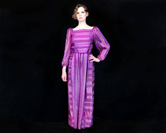 Vintage 1970s Silk Dress Small - Small Purple Dre… - image 1