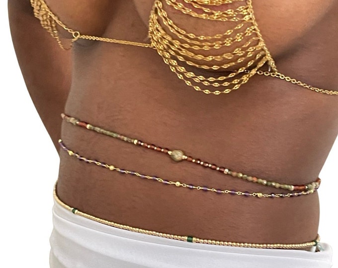 Couture Emerald Waist Beads | African Waist Beads | 14k Gold Bead Waist Chain | Plus Size | Crystal Belly Chain | Luxury Body Chain  Gift