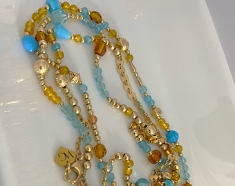 Luxury Beaded Waist Chain | Turquoise Waist Jewelry | Water Proof Gold Hip Chain | Blue Topaz Gemstone Waist Beads | Unique Gold Waist Bead