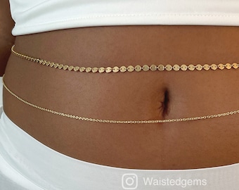 14k Diamond Cut 1.5mm Cable Waist Chain | Luxury Gold Belly Chain | Solid Gold Waist Chain | Body Chain | Gift | Minimal Waist Chain