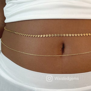Cadena de cintura tipo cable de 1,5 mm con corte de diamante de 14 k / Cadena de oro de lujo para el vientre / Cadena de cintura de oro macizo / Cadena corporal / Regalo / Cadena de cintura minimalista