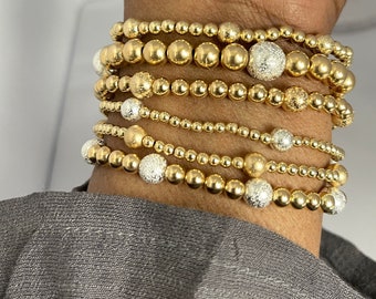 Gold-Filled Beaded Bracelet Set: Two-Tone Stacking Bracelets