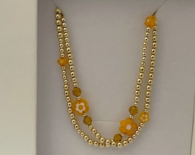 14k Gold Waist Beads | Flower African Waist Beads | 14k Gold Plus Size Belly Chain | Waisted Gems | Orange Hip Beads | Charm Necklace