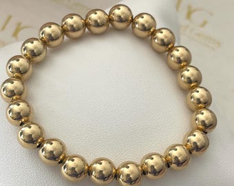 18k Solid Gold 8mm Bead Stretch Bracelet | Minimalist Fine Jewelry | Bold Gold Bracelet