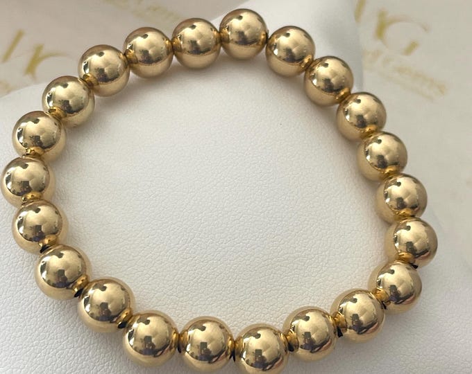 18k Solid Gold 8mm Bead Stretch Bracelet | Minimalist Fine Jewelry | Bold Gold Bracelet