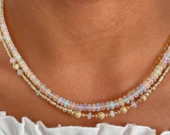 White Opal Beaded Choker | Beaded Crystal Choker | Summer Fun Jewelry | Trendy Gifts | Adjustable Layering Graduated Bead Crystal Necklace |