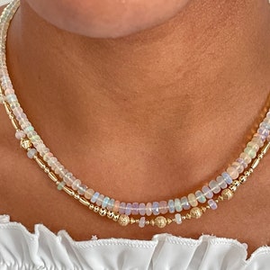 White Opal Beaded Choker | Beaded Crystal Choker | Summer Fun Jewelry | Trendy Gifts | Adjustable Layering Graduated Bead Crystal Necklace |