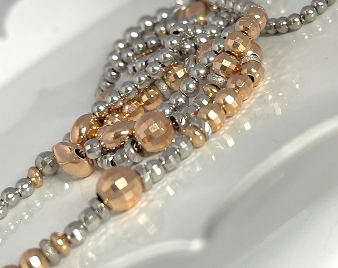 Luxury Waist Beads | Diamond Cut Gold Beads | Two-Tone Shinny Dainty Waist Chain | Rose & White Gold Belly Chain | Waisted Gems | Hip Beads