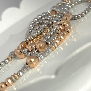 Luxury Waist Beads | Diamond Cut Gold Beads | Two-Tone Shinny Dainty Waist Chain | Rose & White Gold Belly Chain | Waisted Gems | Hip Beads