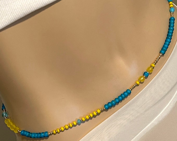 Turquoise & Yellow Waist Chain | Crystal Hip Beads | Waist Gem | African Waist Beads | Waist Bead With Clasp | Gift For Her | Gold Hip Beads