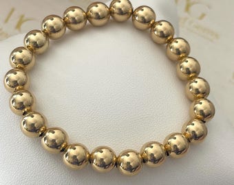 18k Solid Gold 8mm Bead Stretch Bracelet | Luxury Fine Jewelry | Minimalist Gold Bracelet