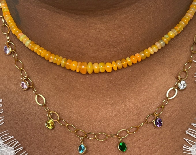 Fire Opal Beaded Choker | Beaded Crystal Choker | Adjustable  | Summer Fun Jewelry | Trendy Gifts | Orange Opal Necklace | Unisex Gifts