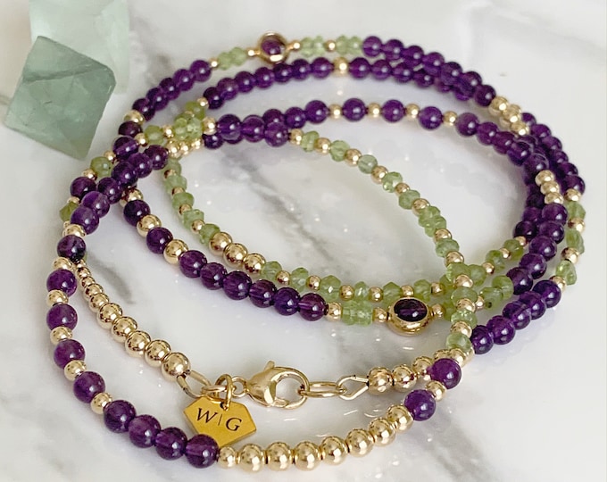 14k Peridot and Amethyst Waist Beads | Crystal Waist Chain | Waistbeads With Clasp | African Waist Beads | August Birthstone | Hip Beads