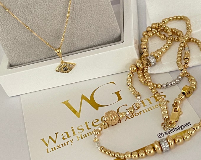 Solid 14k Gold Diamond Waist Chain w/ Charm | Evil Eye Charm  | Plus Size | Dainty Boho Waist Chain | Gift for Women | Gold Filled