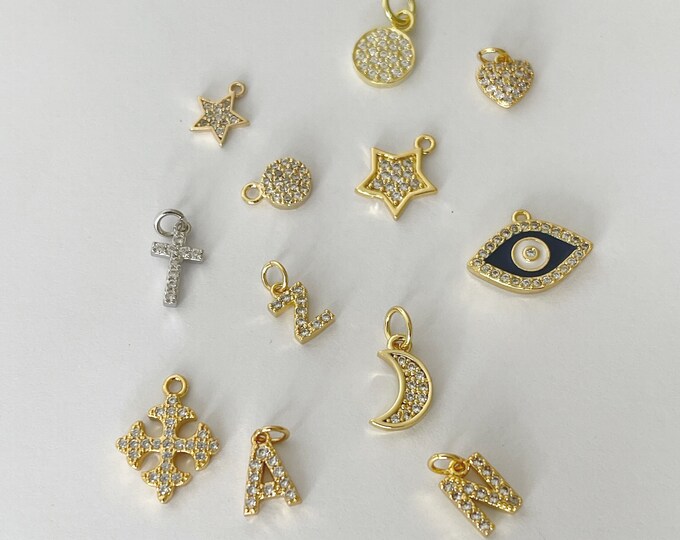 14k Diamond Initial Charm | 14k Gold Filled CZ Initial Charm | 18k Stainless Steel Initial Charm - Add-On Choice Of Charms