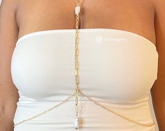 Pearl Body Chain and Earring Set | Bikini Body Jewelry | Luxury Body Chain | Pearl Belly Chain | Bold Body Chain| Gifts for her