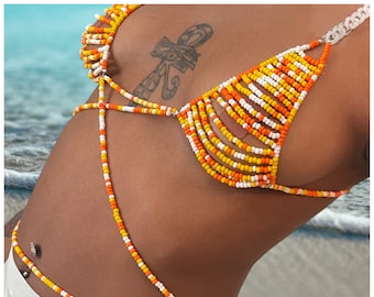 Couture Sexy Multi Color Bikini  | Beaded Halter Top | Luxury White Swimwear  | Orange One Piece | Sheer Bra Top |  Yellow Bathing Suit Set