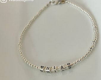 Sterling Silver Beaded Name Anklet: Custom Monogram Ankle Bracelet