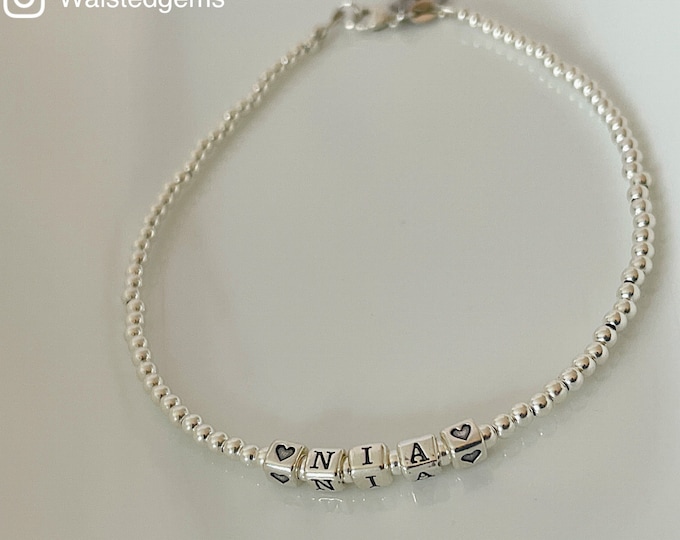 Sterling Silver Bead Name Anklet | Beaded Anklet | 925 Monogram Name Bead Anklet Bracelet | Simple Ankle Bracelet | Custom Nam Anklet