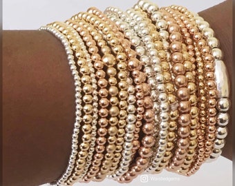 Gold Bead Bracelet | Handmade Bracelet | Elastic Bracelet | Shiny Bead Stacking Bracelet | Stretchy Bracelet | Unisex Gift | Best Seller
