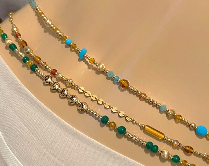 Luxury Beaded Waist Chain | Turquoise Waist Jewelry | Water Proof Gold Hip Chain | Blue Topaz Gemstone Waist Beads | Unique Gold Waist Bead