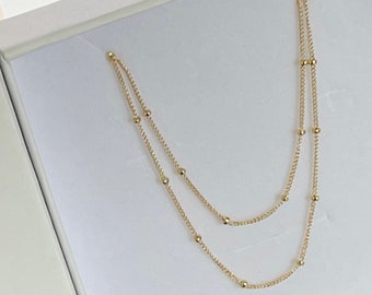 14k Solid Gold Station Waist Chain | Beaded Belly Gems | Plus Size | Body Chain | Dainty Waist Chain | Gift for Women | Gold Filled