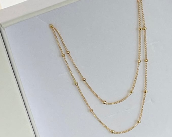 14k Gold Station Waist Chain | Beaded Belly Chain | Plus Size Waist Chain | Body Chain | Dainty Waist Chain |  Jewelry Gift | Gold Filled