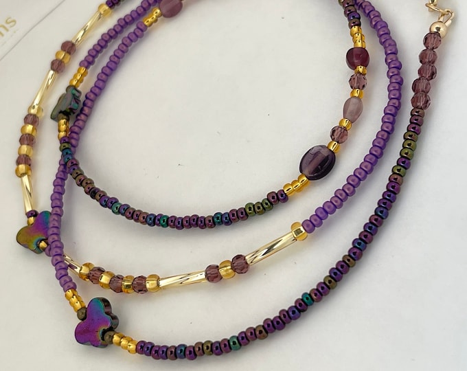 Purple Waist Beads | Amethyst Waist Chain |  Butterfly Waist Beads | Crystal Waist Beads | Gold Waist Bead | African | Plus Size Belly Chain
