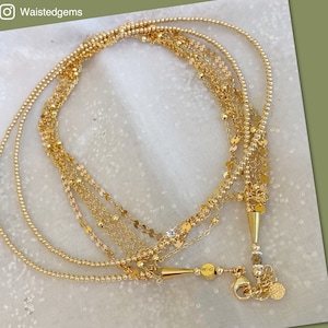 14k Gold Multi-Strand Belly Chain: Beaded Waist Jewelry