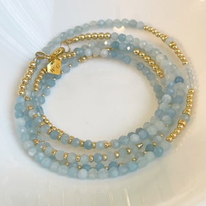 Aquamarine Gemstone Waist Beads: 14k Gold, Crystal Belly Chain