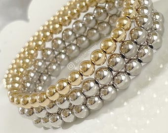 18k Solid Gold 8mm Bead Stretch Bracelet | Luxury Fine Jewelry | Minimalist Gold Bracelet