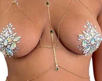 14k Body Chain | Crystal Body Jewelry | Bikini Jewelry | Body Necklace | Boho Body Chain | Plus Size Body Chain | Gifts for Her | Halter Top