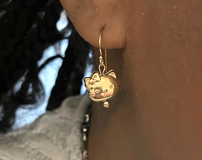 Kitty Earrings |  Shinny Cat Earrings | Fun Jewelry | Gifts for Her | Hello Cat Lovers | Sterling Silver Charm Earrings | Gold Charm Earring