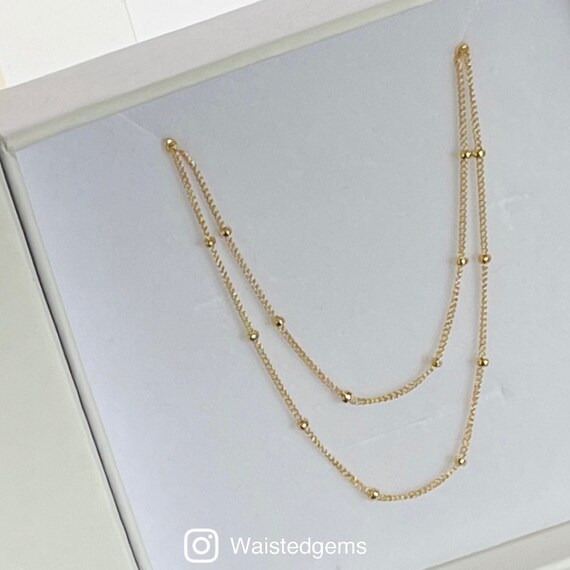 14k Gold Station Waist Chain Beaded 