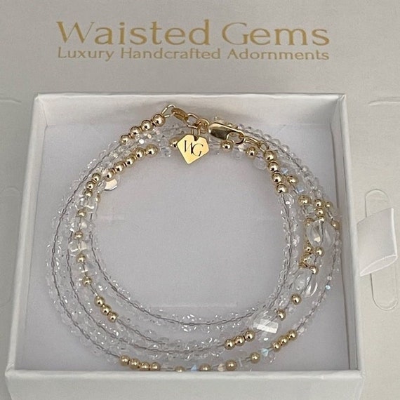 Gold Crystal Charm Waist Necklace Beads with Clasp | Stretch Waist Beads 44-46