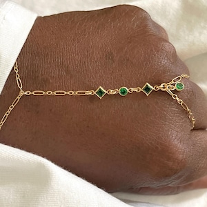 Armband mit Amethyst-Handkette aus 14-karätigem Gold | Fingerring mit Lünettenfassung