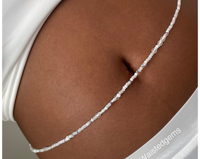 Brides Bliss Waist Beads |  White Waistbeads | White Belly Chain | Bridal Belly Chain | Seed Beads African Belly Chain | Sale | Beaded