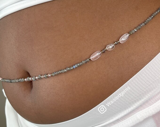 Solidity Waist Beads | Sterling Silver Waist Beads | Labradorite Waist Beads | Luxury | Gray Waist Beads | Crystal Belly Chain