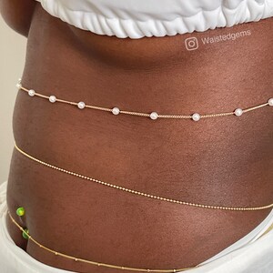 14k Solid Gold Station Waist Chain Beaded Belly Gems Plus Size Body Chain Dainty Waist Chain Gift for Women Gold Filled image 10