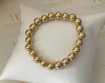 18k Solid Gold 8mm Bead Stretch Bracelet | Luxury Fine Jewelry | Minimalist Gold Bracelet