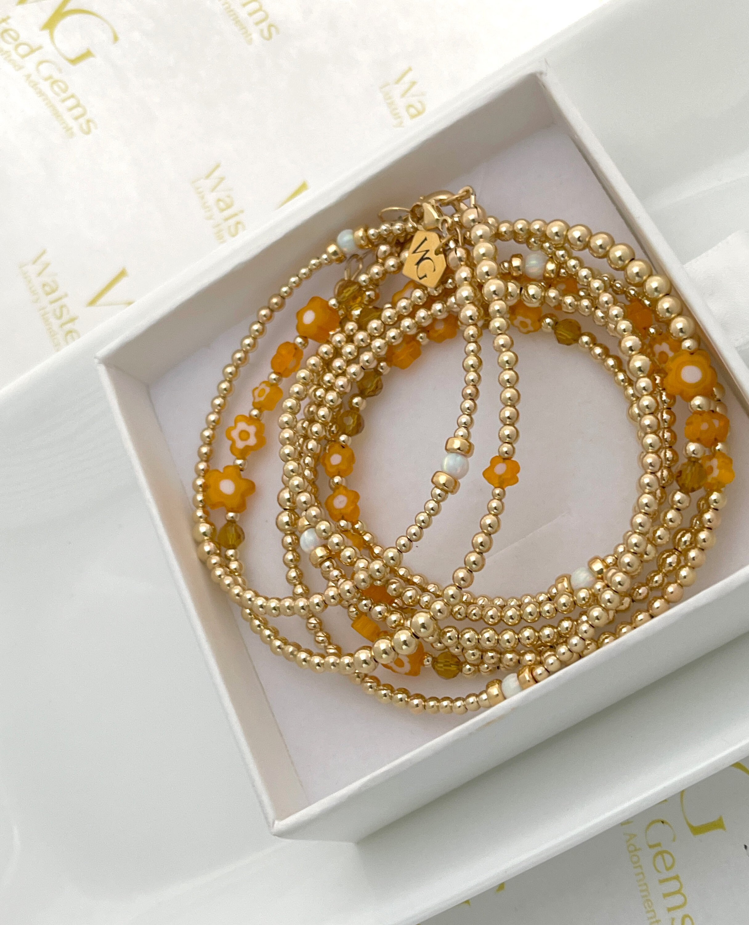 14k Gold Waist Beads Flower African Waist Beads 14k Gold Plus Size Belly Chain Waisted Gems Orange Hip Beads Goddess Hip Beads