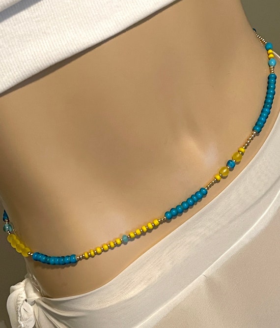 Turquoise Yellow Waist Chain Crystal Hip Beads Waist Gem African Waist Beads Waist Bead With Clasp Gift for Her Gold Hip Beads Etsy Canada