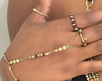 Crystal Hand Chain | Garnet Slave Bracelet | Boho Hand Bracelet | Adjustable Bracelet | Gold Ring Bracelet | Peridot Ring Bracelet |