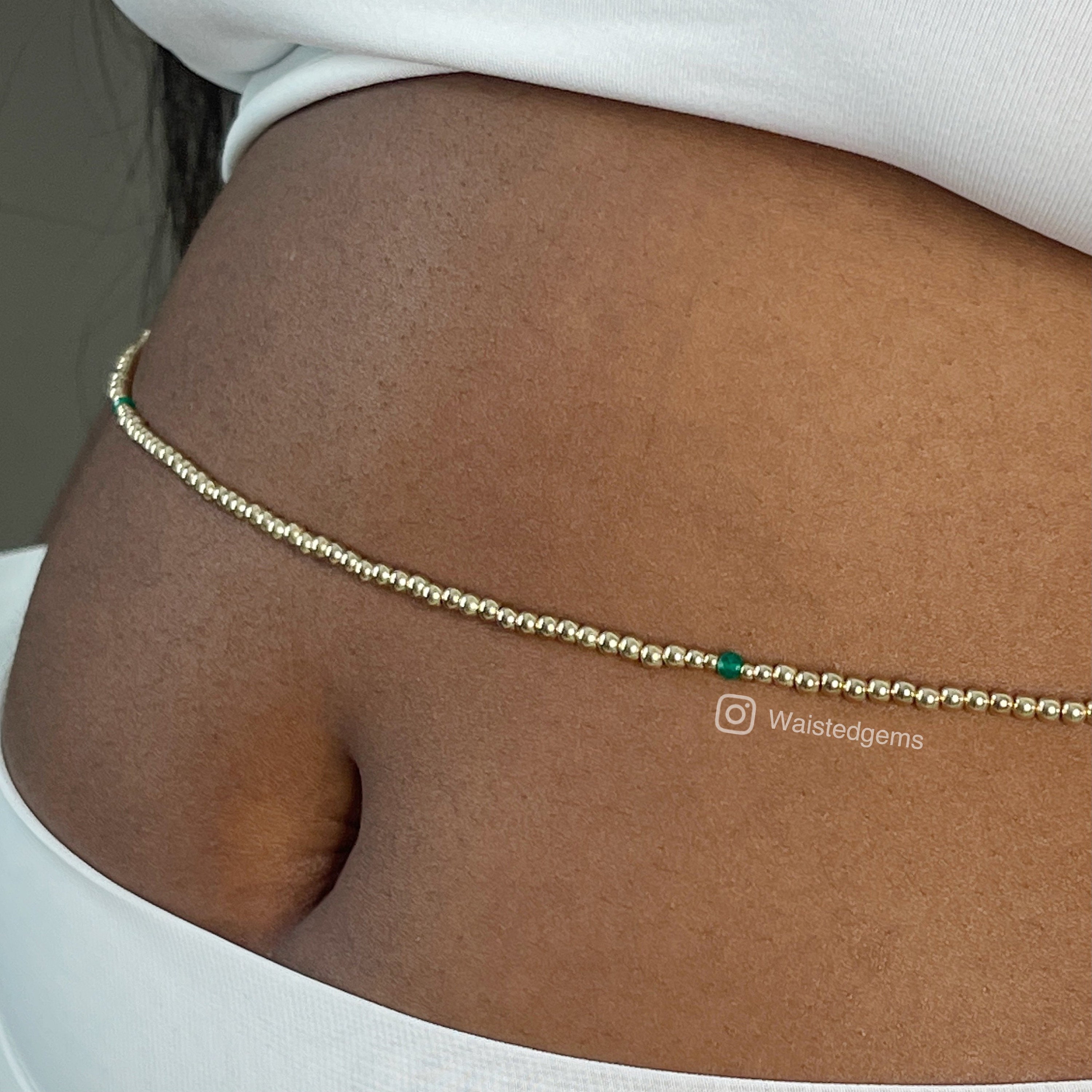 Emerald Waist Beads African Waist Beads 14k Gold Bead Waist Chain