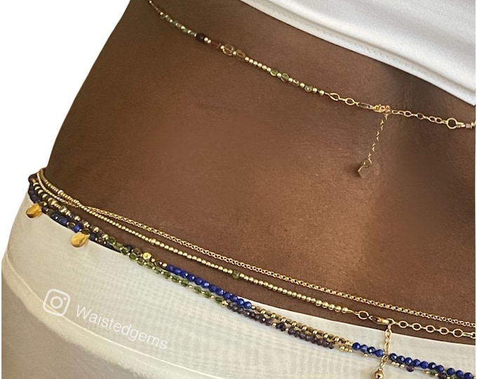 14k  Rolo Waist Chain | Gold Belly Chain | Beaded Belly Chain | Gold Filled Waist Chain | Dainty Waist Chain | Plus Size Stomach Chain