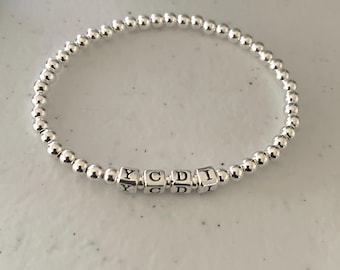Sterling Silver Beaded Name Bracelet: Personalized Charm, Gifts For Her