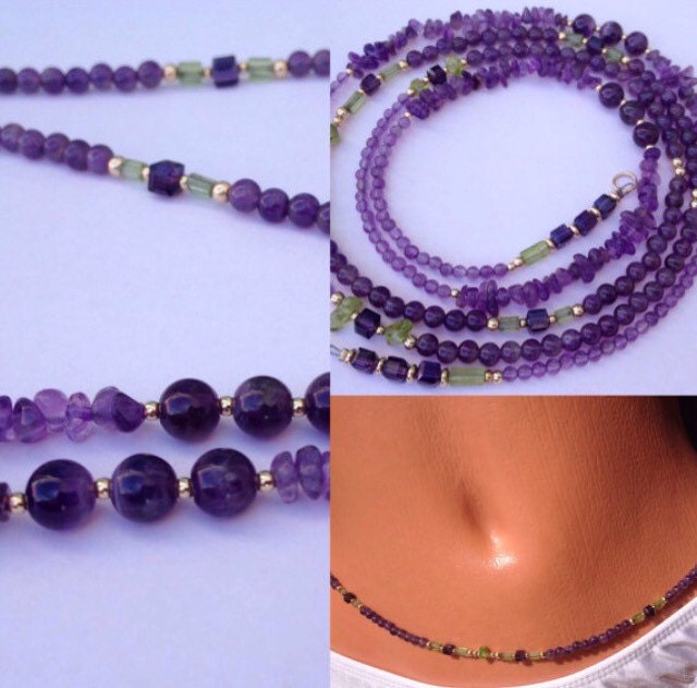 14k Amethyst and Peridot Waist Beads Waistbeads Aquarius Etsy