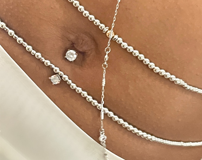 Luxury Waist Beads | White Gold | Two-Tone Gold Waist Beads | White Gold Belly Chain | Gift For Women | White Gold Hip Beads | Water Proof