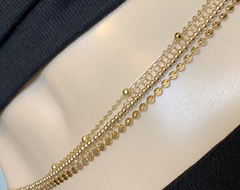 14k Gold Multi-Strand Belly Chain: Beaded Waist Jewelry